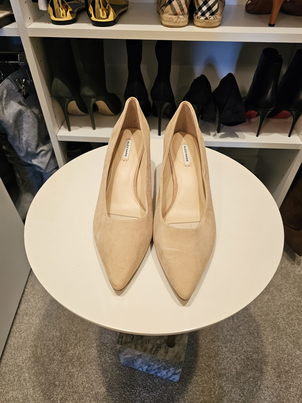 Alex Marie Nude Suede Pointed-Toe Pumps